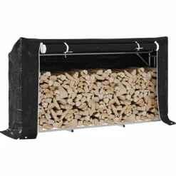 VIDAXL - Portant de bois de chauffage et housse de pluie acier galvanisé