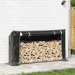 VIDAXL - Portant de bois de chauffage et housse de pluie acier galvanisé