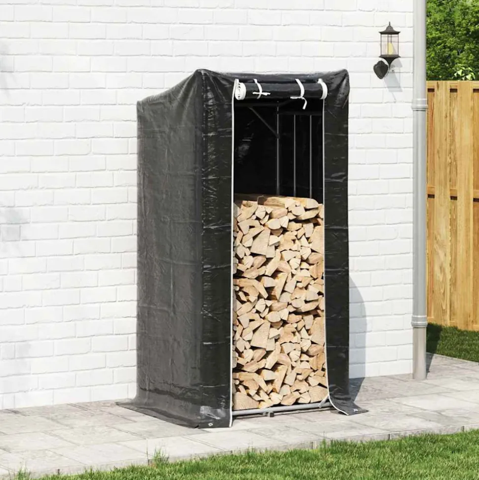 VIDAXL - Portant de bois de chauffage et housse de pluie acier galvanisé