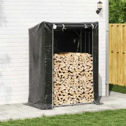 VIDAXL - Portant de bois de chauffage et housse de pluie acier galvanisé