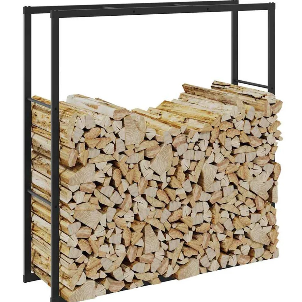 VIDAXL - Portant de bois de chauffage noir 110x30x116 cm acier