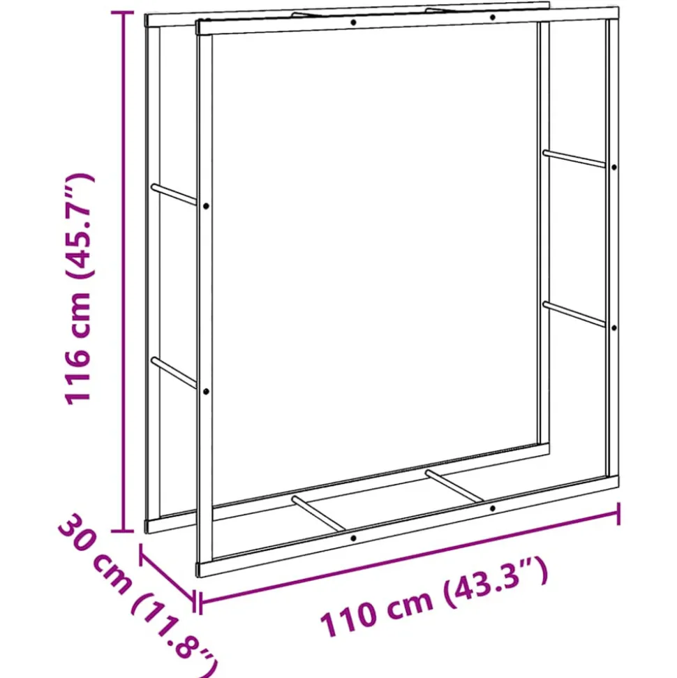 VIDAXL - Portant de bois de chauffage noir 110x30x116 cm acier
