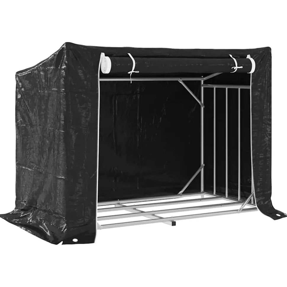 VIDAXL - Portant de bois de chauffage et housse de pluie acier galvanisé