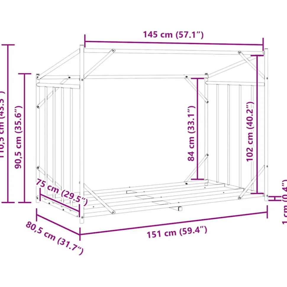 VIDAXL - Portant de bois de chauffage et housse de pluie acier galvanisé