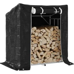 VIDAXL - Portant de bois de chauffage et housse de pluie acier galvanisé