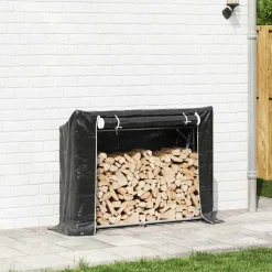 VIDAXL - Portant de bois de chauffage et housse de pluie acier galvanisé