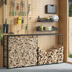 VIDAXL - Portant de bois de chauffage noir 100x30x209 cm acier