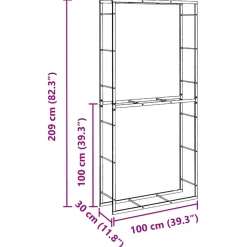 VIDAXL - Portant de bois de chauffage noir 100x30x209 cm acier
