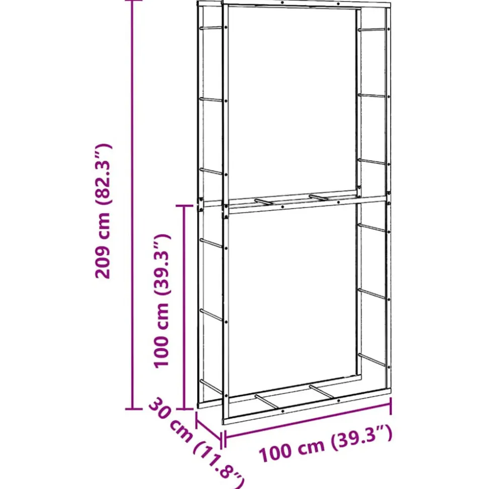 VIDAXL - Portant de bois de chauffage noir 100x30x209 cm acier