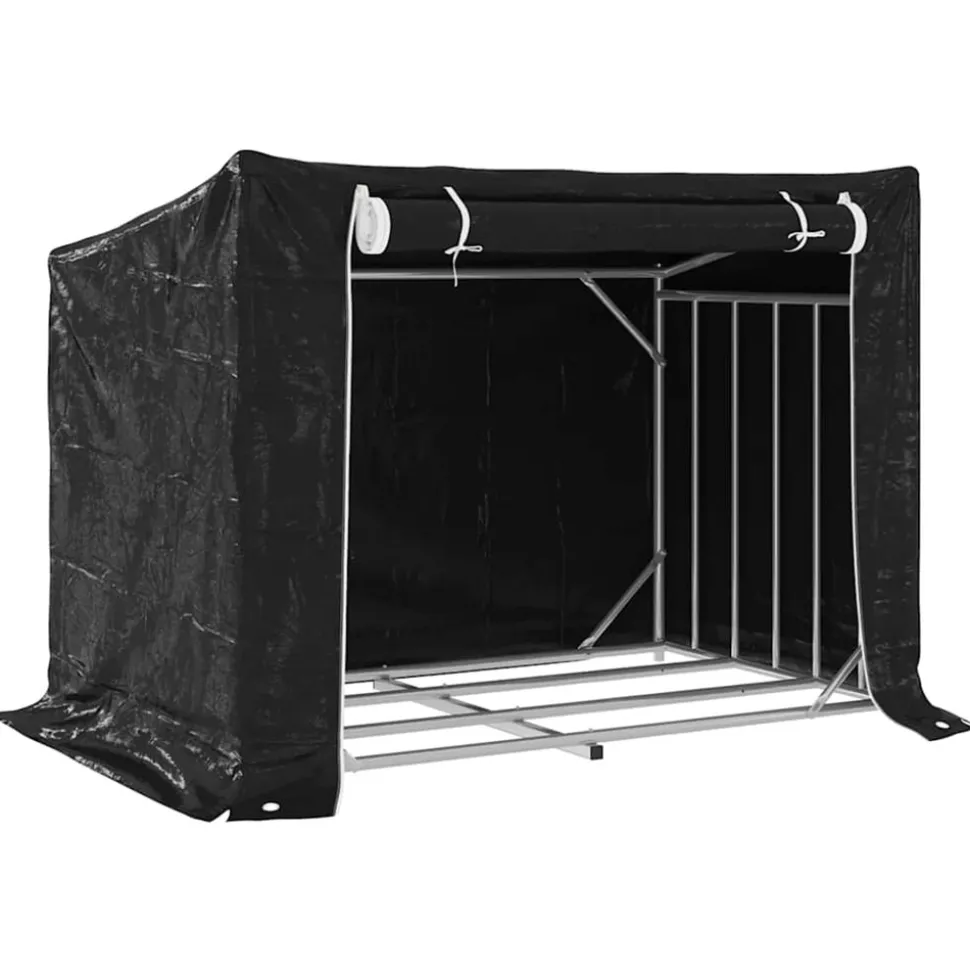 VIDAXL - Portant de bois de chauffage et housse de pluie acier galvanisé