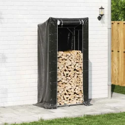 VIDAXL - Portant de bois de chauffage et housse de pluie acier galvanisé