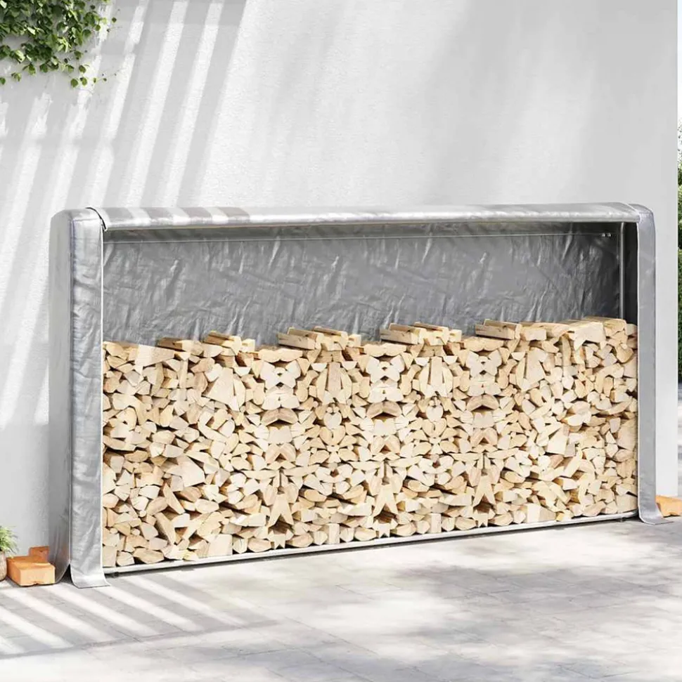 VIDAXL - Portant de bois de chauffage et housse de pluie acier galvanisé