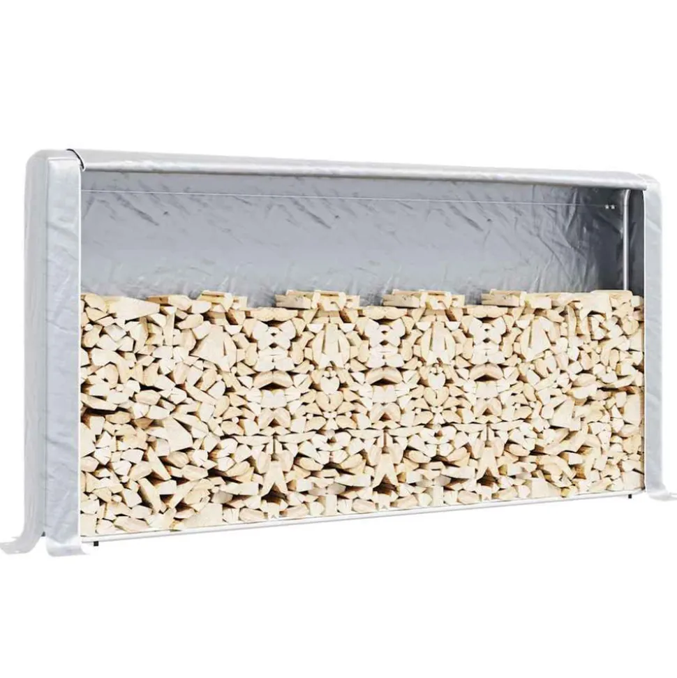 VIDAXL - Portant de bois de chauffage et housse de pluie acier galvanisé