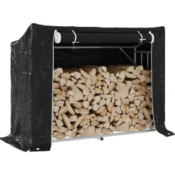 VIDAXL - Portant de bois de chauffage et housse de pluie acier galvanisé