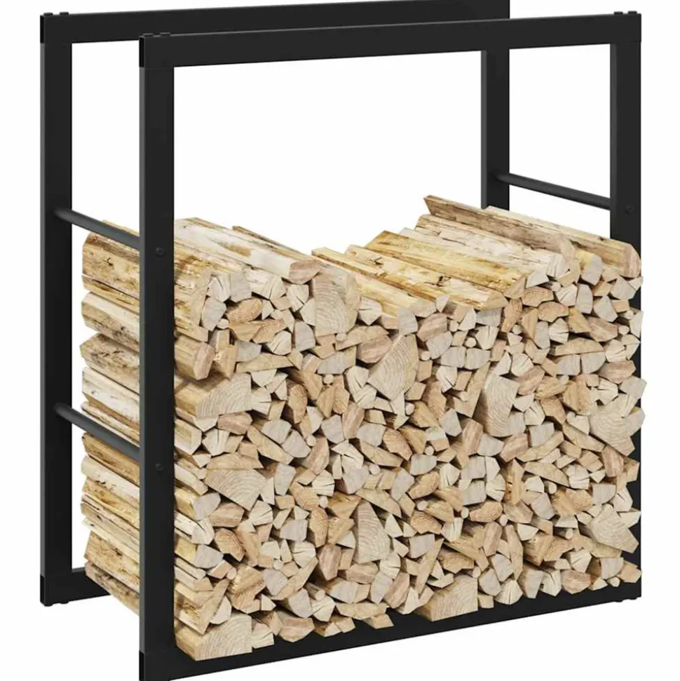 VIDAXL - Portant de bois de chauffage noir 55x30x61 cm acier