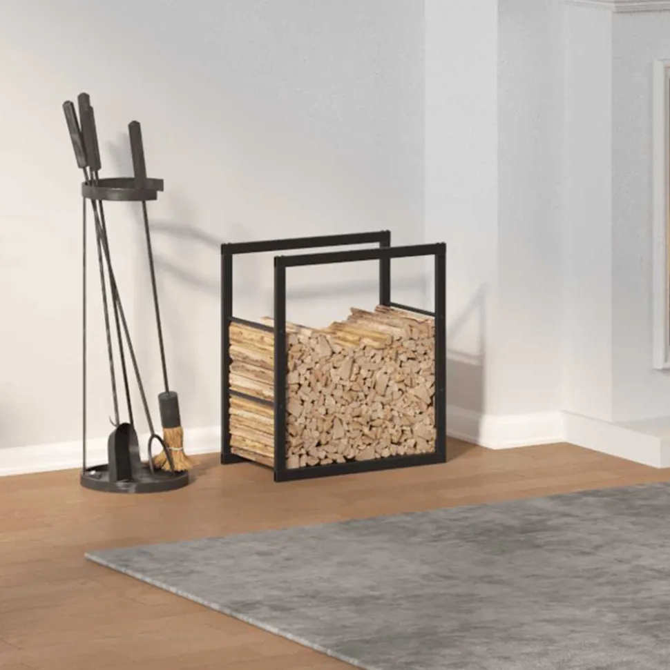 VIDAXL - Portant de bois de chauffage noir 55x30x61 cm acier