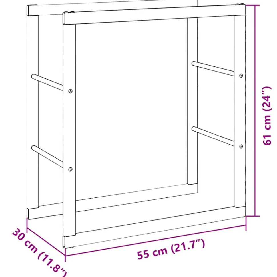 VIDAXL - Portant de bois de chauffage noir 55x30x61 cm acier