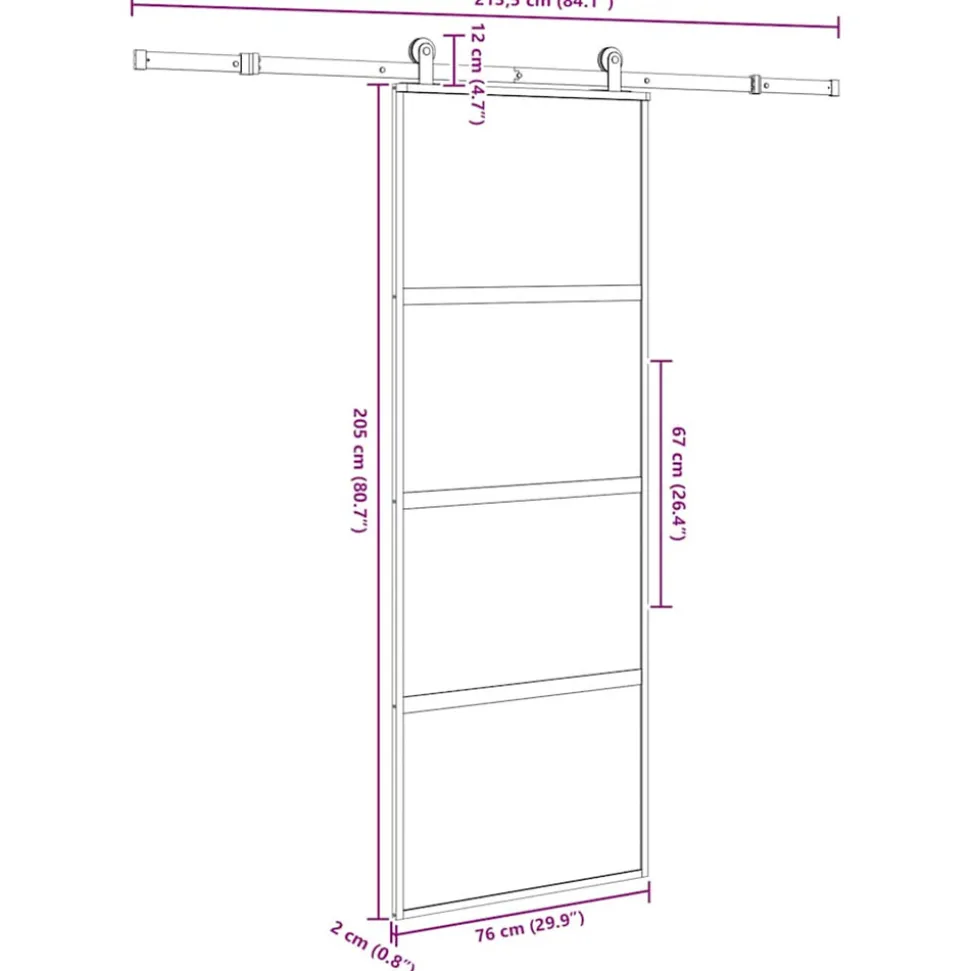 VIDAXL - Porte coulissante kit de quincaillerie trempé verre aluminium