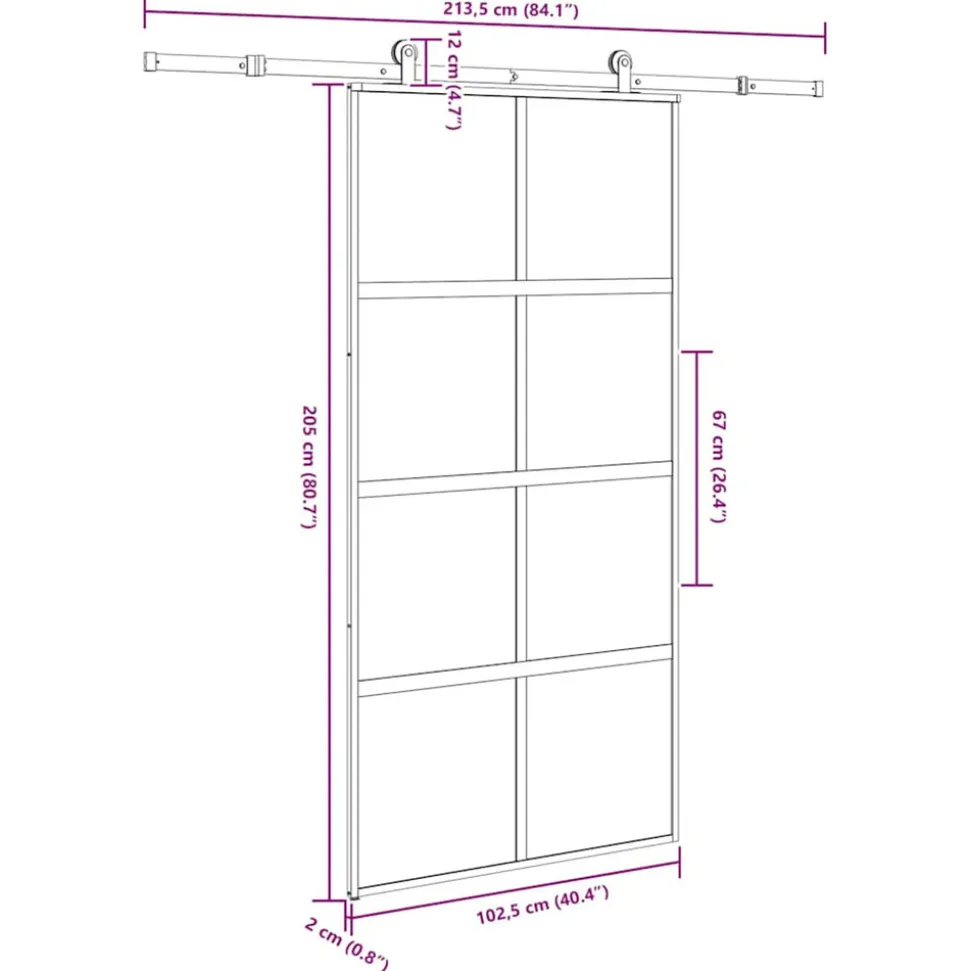 VIDAXL - Porte coulissante kit de quincaillerie trempé verre aluminium
