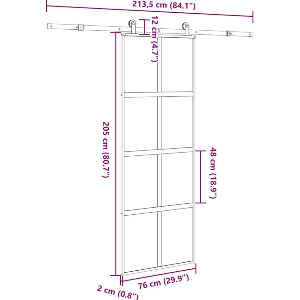 VIDAXL - Porte coulissante kit de quincaillerie trempé verre aluminium