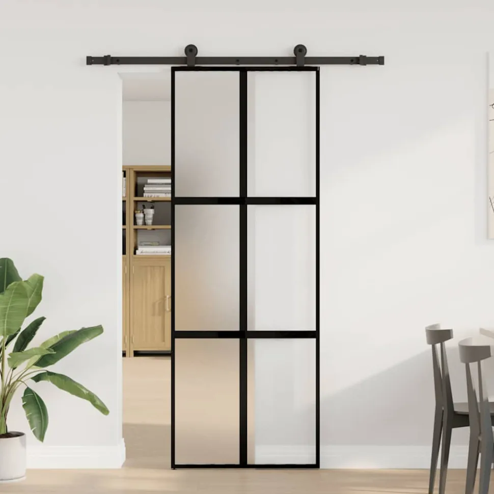 VIDAXL - Porte coulissante kit de quincaillerie trempé verre aluminium