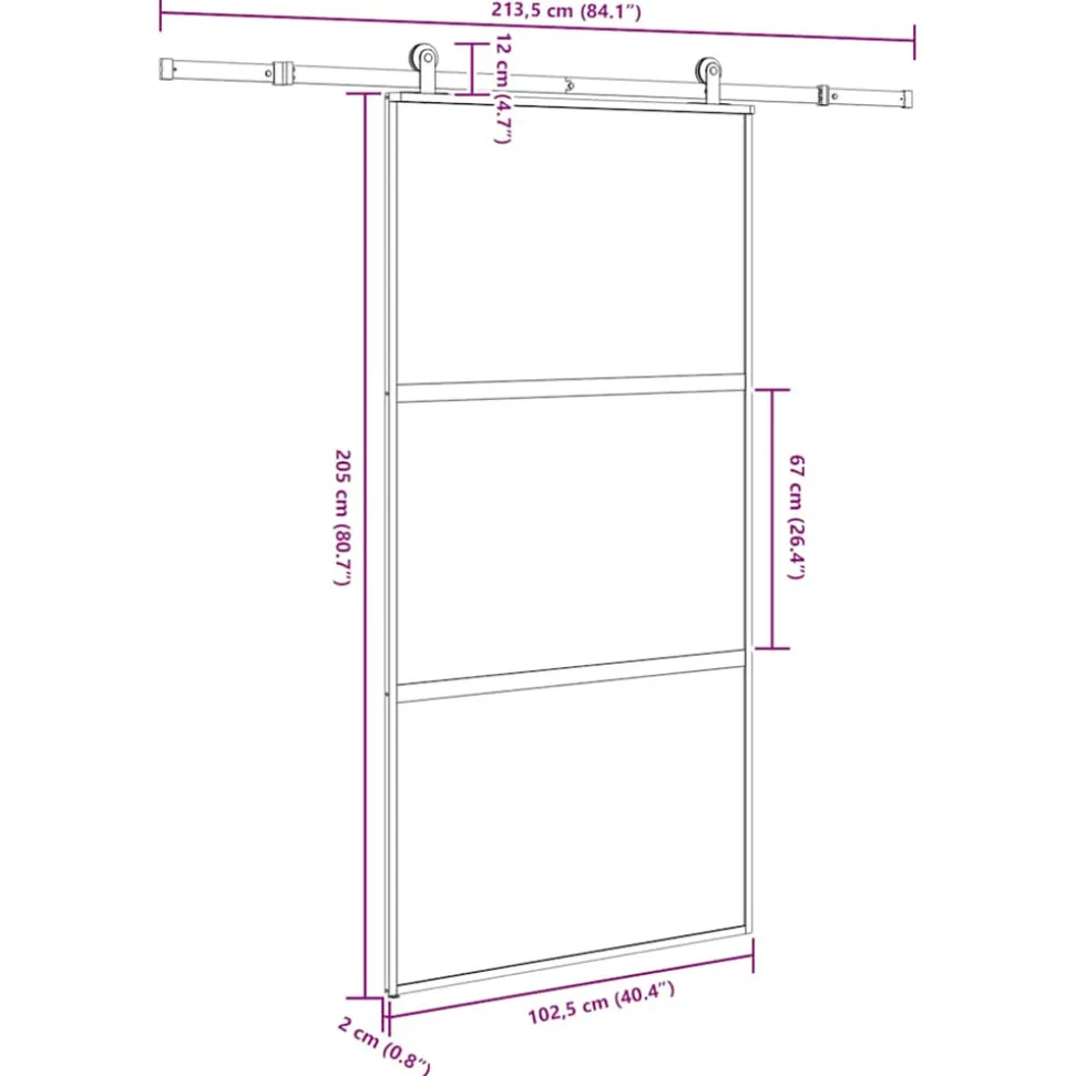 VIDAXL - Porte coulissante kit de quincaillerie trempé verre aluminium