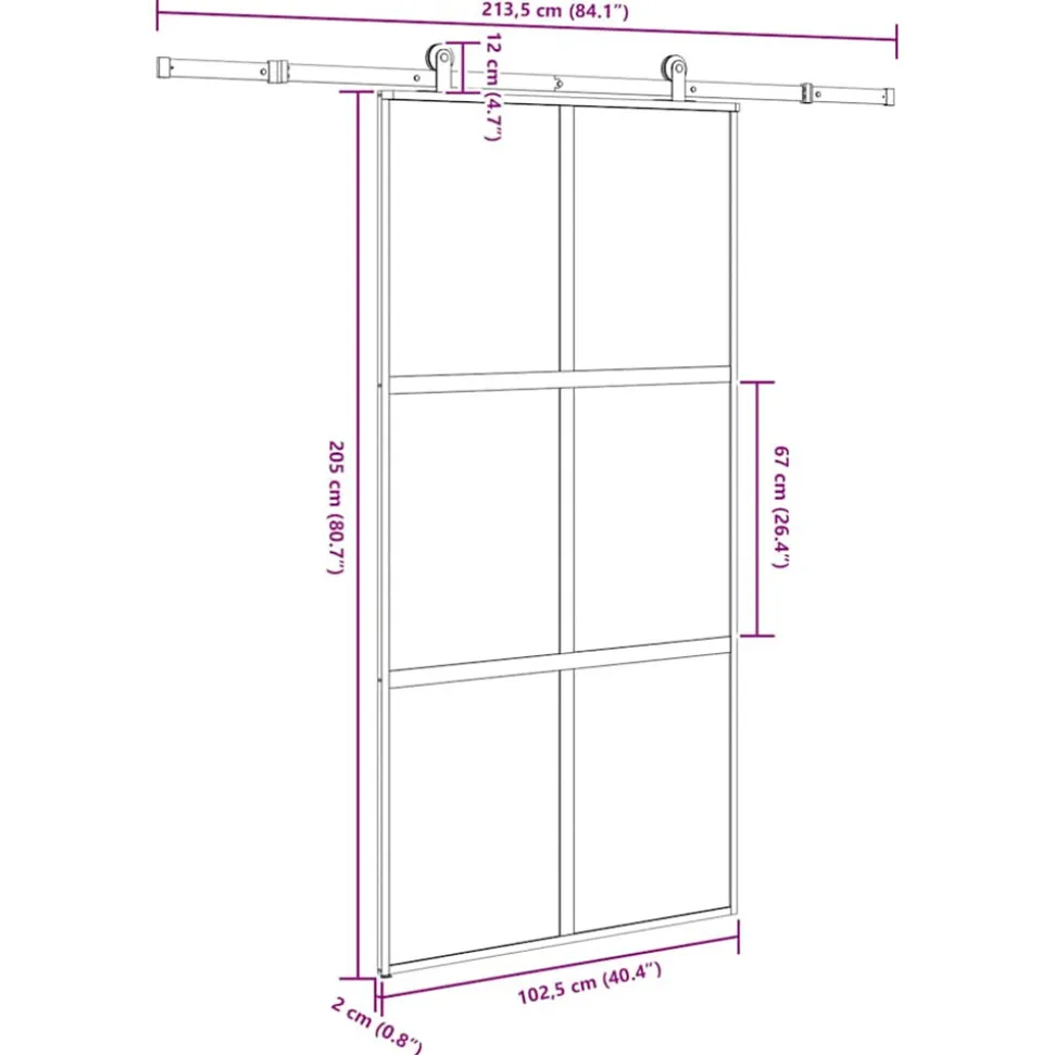 VIDAXL - Porte coulissante kit de quincaillerie trempé verre aluminium