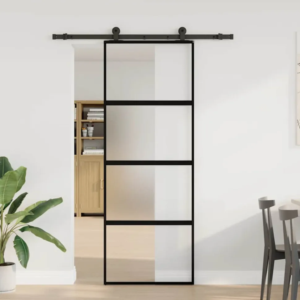 VIDAXL - Porte coulissante kit de quincaillerie trempé verre aluminium