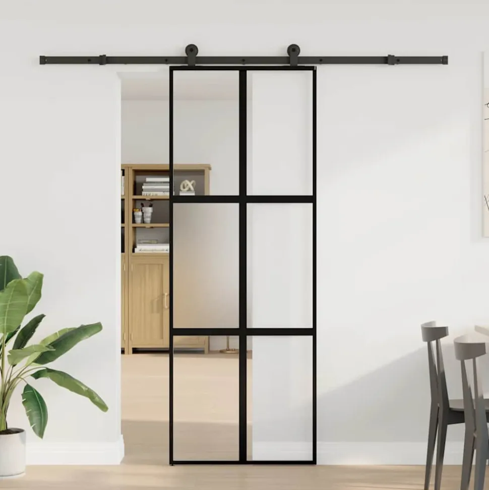 VIDAXL - Porte coulissante kit de quincaillerie trempé verre aluminium