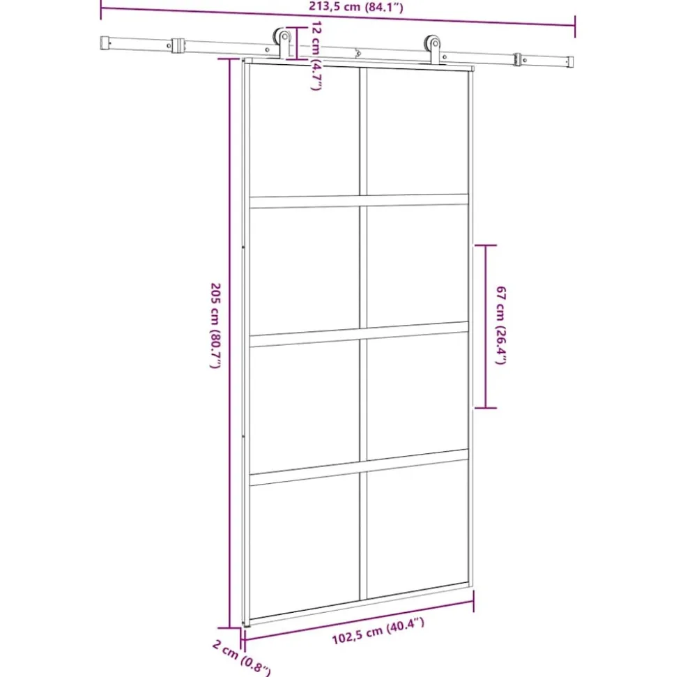 VIDAXL - Porte coulissante kit de quincaillerie trempé verre aluminium