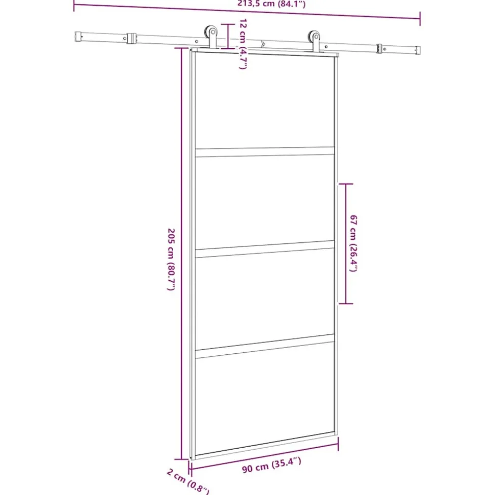 VIDAXL - Porte coulissante kit de quincaillerie trempé verre aluminium
