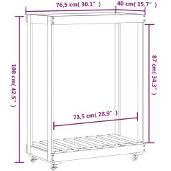 VIDAXL - Porte-bûches avec roulettes 76,5x40x108 cm bois massif de pin