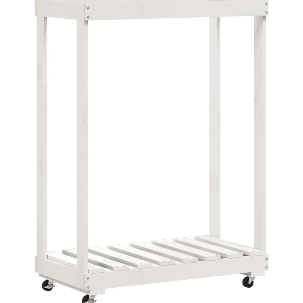 VIDAXL - Porte-bûches avec roulettes blanc 76,5x40x108cm bois massif pin