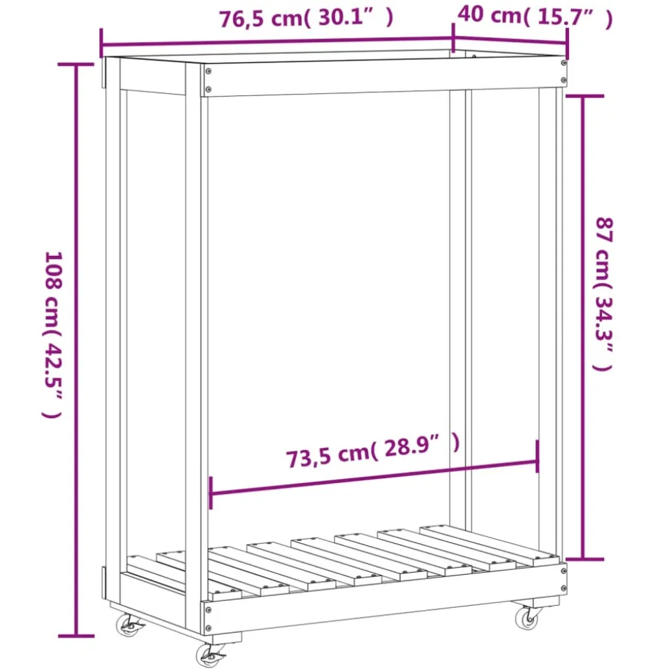 VIDAXL - Porte-bûches avec roulettes blanc 76,5x40x108cm bois massif pin