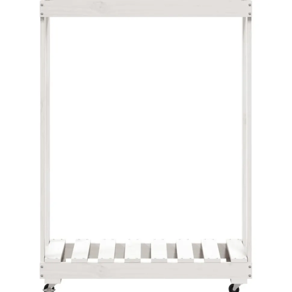 VIDAXL - Porte-bûches avec roulettes blanc 76,5x40x108cm bois massif pin