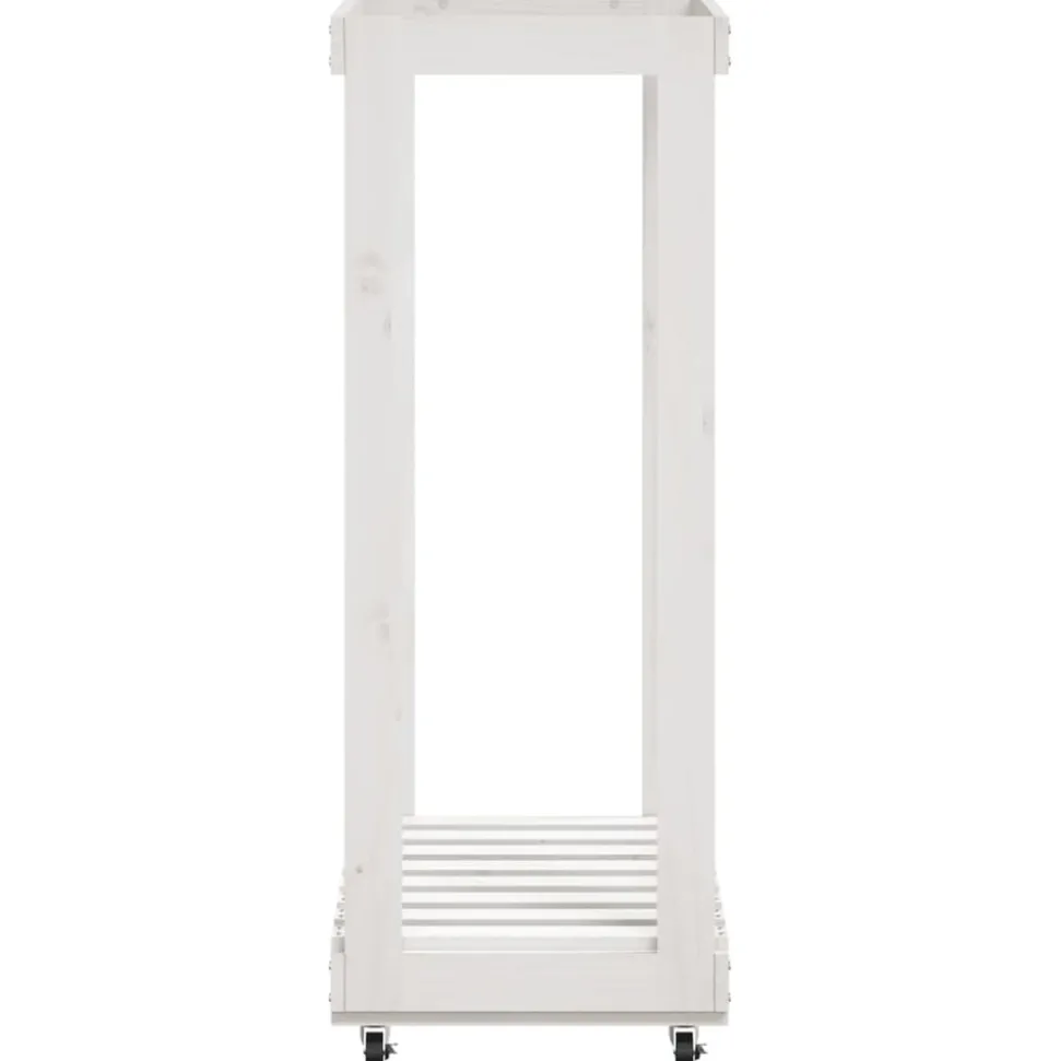 VIDAXL - Porte-bûches avec roulettes blanc 76,5x40x108cm bois massif pin