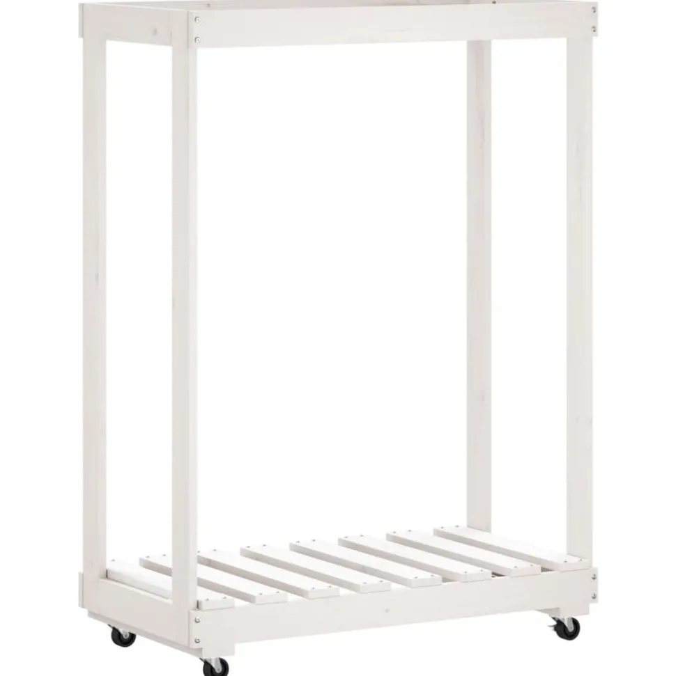VIDAXL - Porte-bûches avec roulettes blanc 76,5x40x108cm bois massif pin