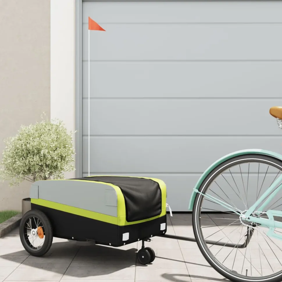 VIDAXL - Remorque de vélo noir et vert 30 kg fer