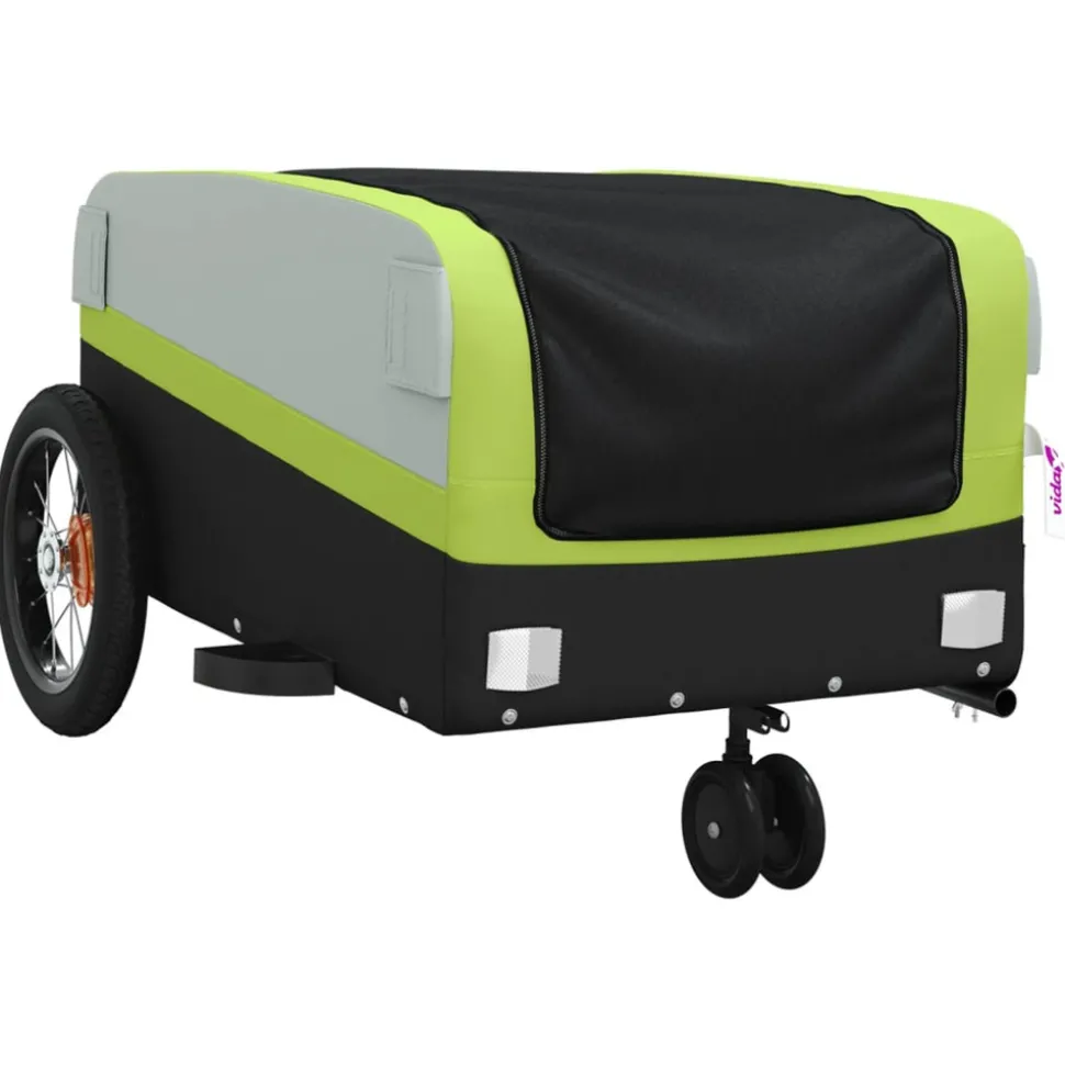 VIDAXL - Remorque de vélo noir et vert 30 kg fer