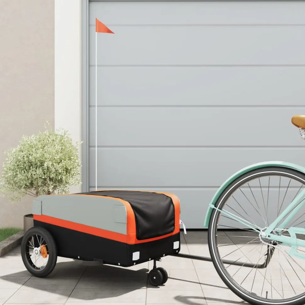 VIDAXL - Remorque de vélo noir et orange 30 kg fer
