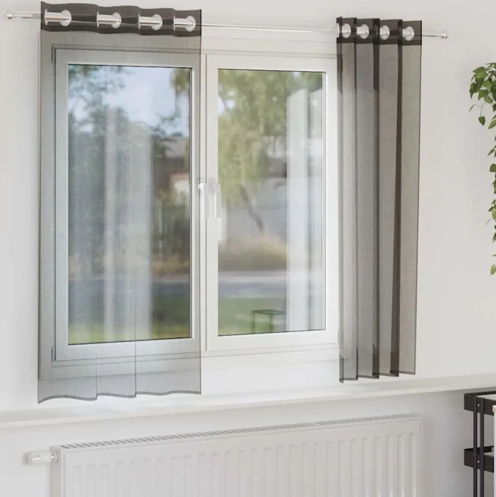 VIDAXL - Rideaux en voile avec œillets 2 pcs noir 140x175 cm