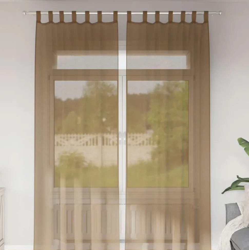 VIDAXL - Rideaux en voile avec boucles 2 pcs marron clair 140x260 cm