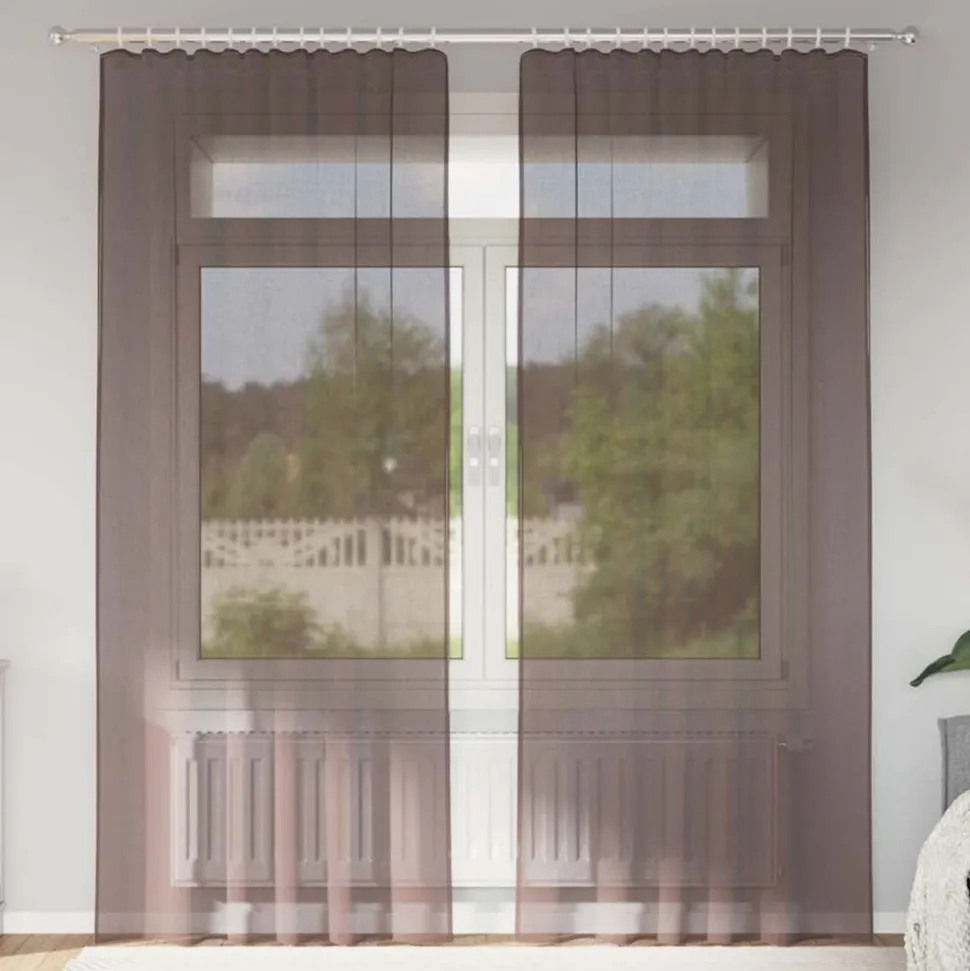 VIDAXL - Rideaux en voile avec passe-tringles 2 pcs marron