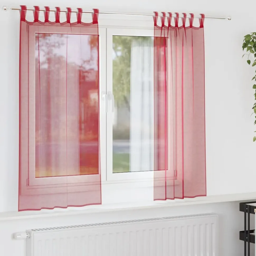VIDAXL - Rideaux en voile avec passe-tringles 2 pcs rouge bordeaux