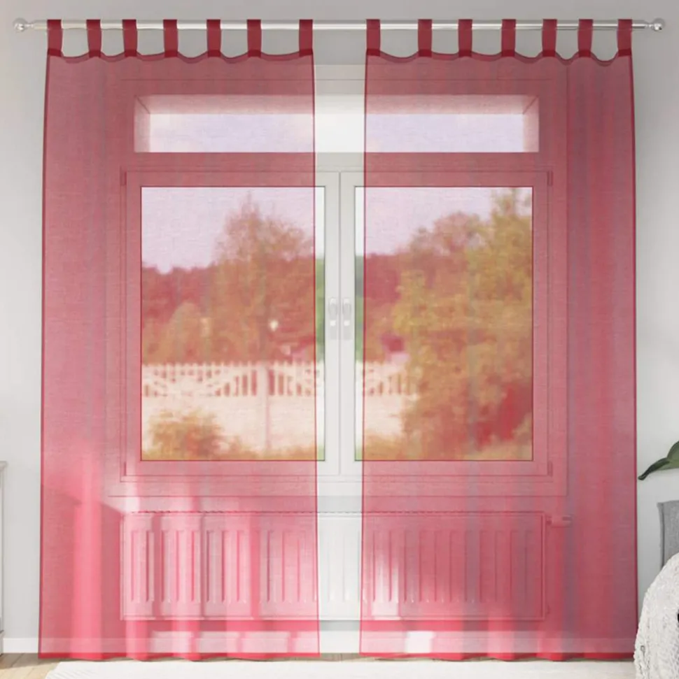 VIDAXL - Rideaux en voile avec passe-tringles 2 pcs rouge bordeaux