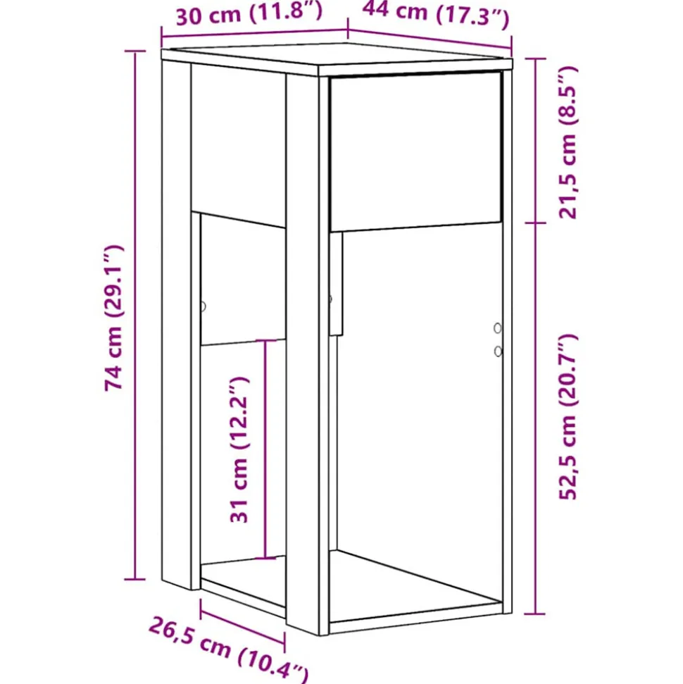 VIDAXL - Support de tour d'ordinateur tiroir chêne artisanal 30x44x74 cm