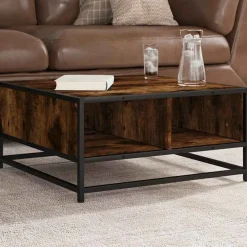 VIDAXL - Table basse chêne fumé 60,5x60,5x30 cm bois d'ingénierie/métal