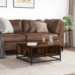 VIDAXL - Table basse chêne fumé 60,5x60,5x30 cm bois d'ingénierie/métal