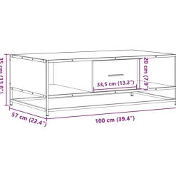 VIDAXL - Table basse chêne sonoma 100x57x35cm bois d'ingénierie et métal