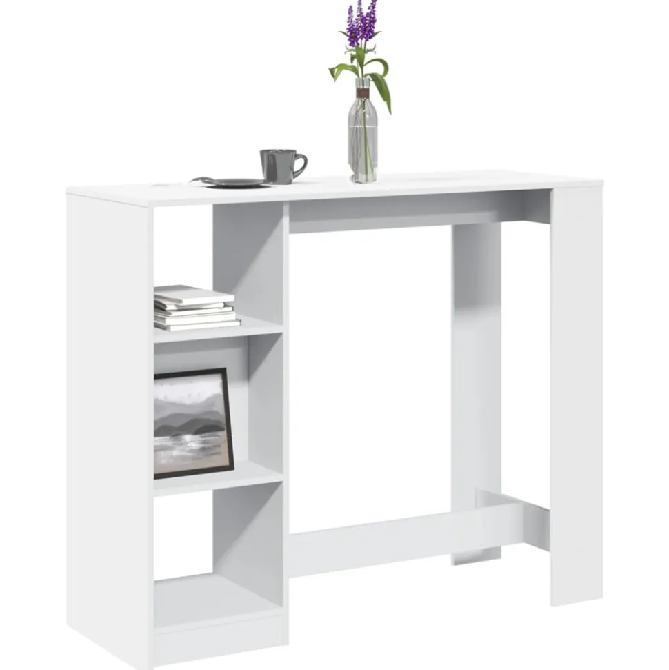 VIDAXL - Table de bar et étagère blanc 124x46x103,5 cm bois d'ingénierie